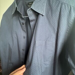 J. Crew Navy Button-Down Shirt with Pink Micro Dots